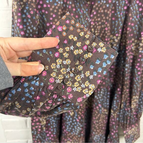 Summersalt The Countryside Poplin Tiered Shirtdress in Floral Prairie Chocolate - Picture 9 of 14